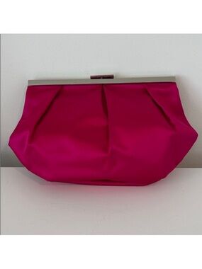 BANANA REPUBLIC satin clutch purse silver toned hardware lined pocket hot pink